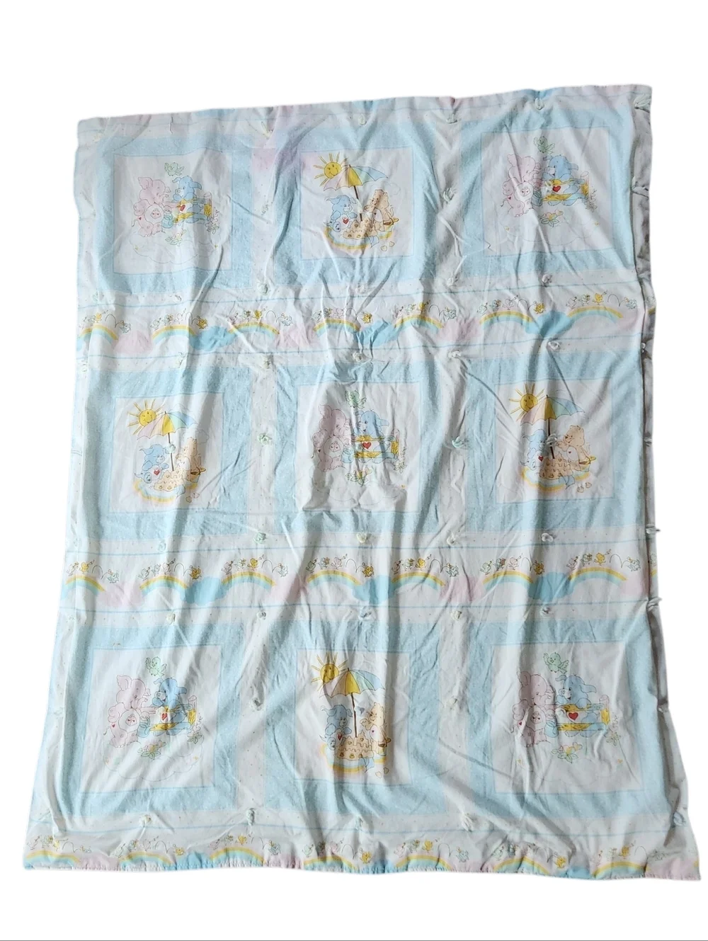 Vintage Handmade Care Bears Baby Quilt